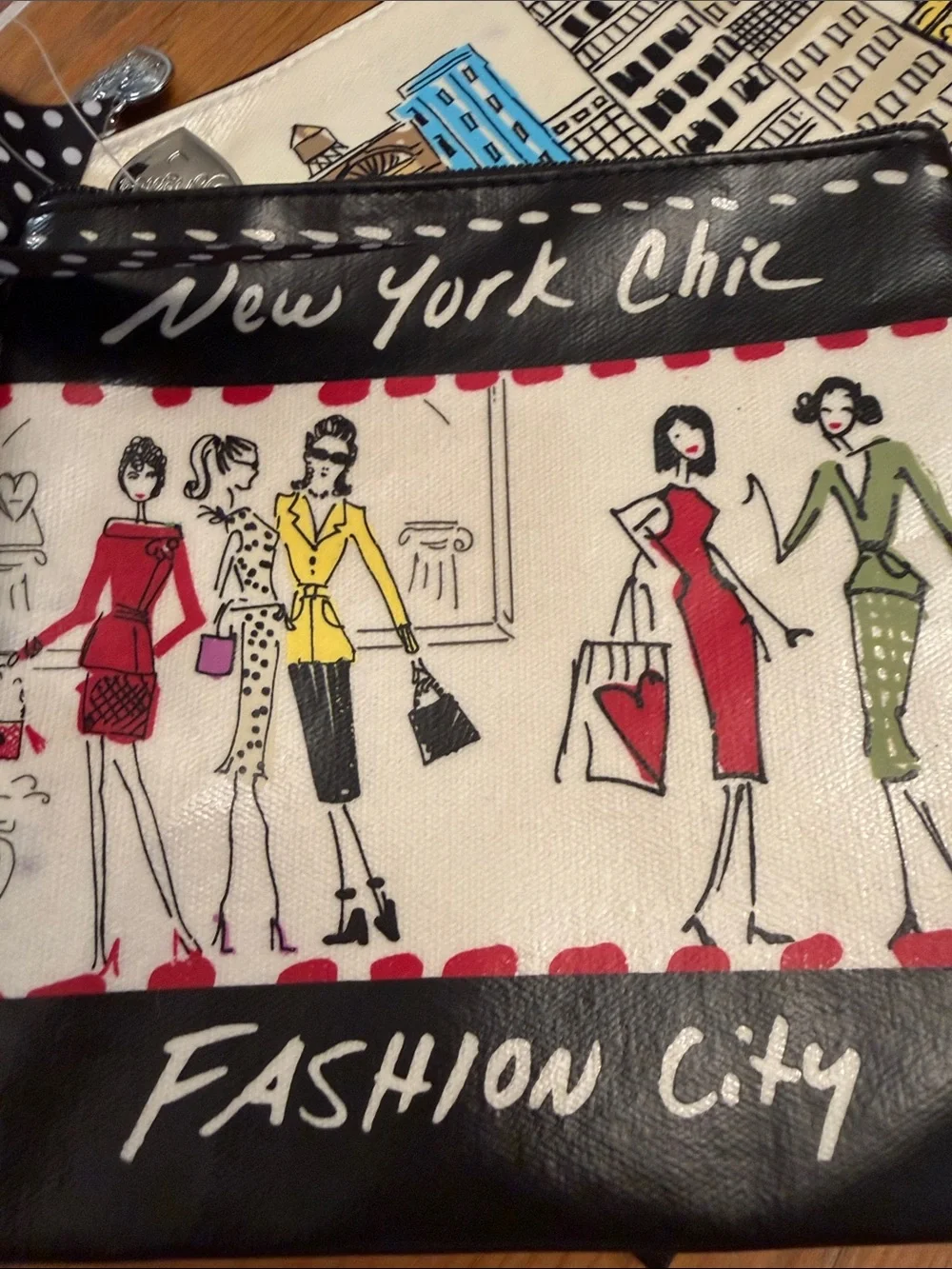 Bright Fashion City Canvas Pouch Set - Cream with Black Trim